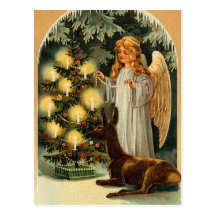 Vintage Christmas Tree and Angel Post Card