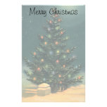 Vintage Christmas Tree at Night Lights Snow Winter Custom Stationery