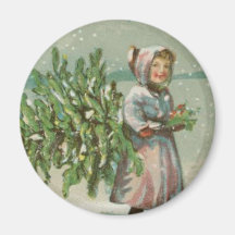Vintage Christmas Tree cutting Refrigerator Magnet