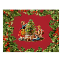 Vintage Christmas Tree & Kids Post Card