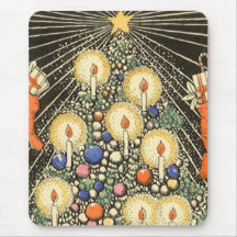 Vintage Christmas Tree Lit Candles Star Stockings Mousepad