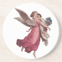 Vintage Christmas, Victorian Angel Holding a Child Drink Coasters