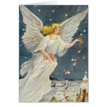 Vintage Christmas Victorian Angel with Stars Roses Card