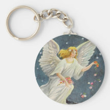 Vintage Christmas Victorian Angel with Stars Roses Keychains