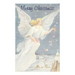 Vintage Christmas Victorian Angel with Stars Roses Personalized Stationery