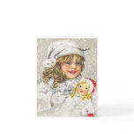 Vintage Christmas Victorian Girl with Doll in Snow Greeting Cards