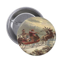 Vintage Christmas, Victorian Santa Claus in Sleigh Button