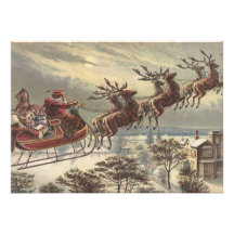 Vintage Christmas, Victorian Santa Claus in Sleigh Custom Invitations