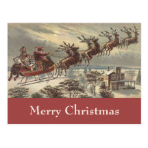 Vintage Christmas, Victorian Santa Claus in Sleigh Postcard