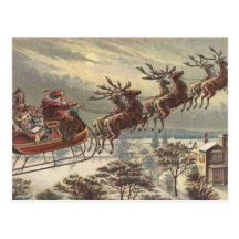 Vintage Christmas, Victorian Santa Claus in Sleigh Postcard