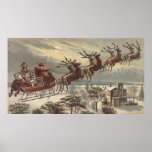Vintage Christmas, Victorian Santa Claus in Sleigh Posters