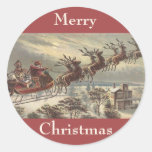Vintage Christmas, Victorian Santa Claus in Sleigh Round Sticker