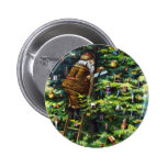 Vintage Christmas, Victorian Santa Claus with Tree Pinback Button