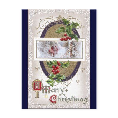 Vintage Christmas Vignette with Holly Postcards