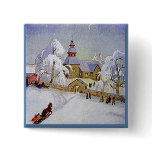 Vintage Christmas Village Church Scene button