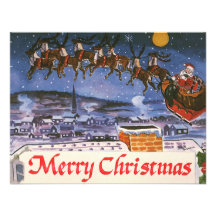 Vintage Christmas with Santa Claus Reindeer Sleigh Custom Invitation