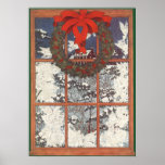 Vintage Christmas Wreath Snow Winter Window Posters