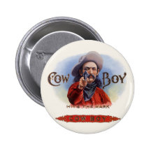 Vintage Cigar Label Art, Cowboy Hits the Mark Pinback Buttons