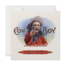 Vintage Cigar Label Art, Cowboy Hits the Mark Invitation