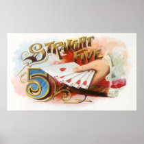 Vintage Cigar Label Art, Staight Five Casino Game Print
