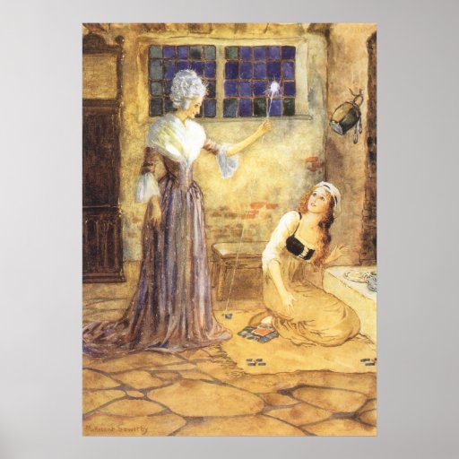 Vintage Cinderella and Fairy Godmother Fairy Tale Print