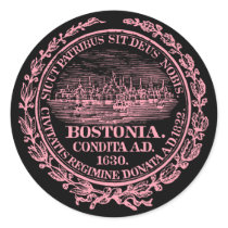 Vintage City of Boston Seal, pink Round Stickers