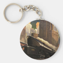 Vintage City, T1 Duplex Train on Railroad Tracks Keychains