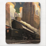 Vintage City, T1 Duplex Train on Railroad Tracks Mouse Mat