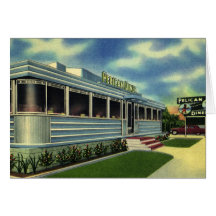 Vintage Classic Retro Restaurants, Pelican Diner Greeting Card