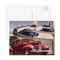 Vintage Classic Sedan Cars Driving on the Freeway Post Cards
