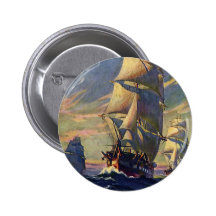 Vintage Clipper Ships, Transportation at Sea Pinback Buttons