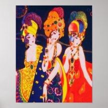 Vintage Colourful Deco Women with Jewellery Posters