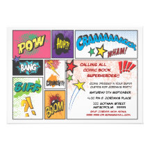 Vintage Comic Book Strip Super Hero  Party Invite