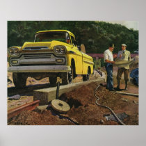 Vintage Construction Site; Architect and Client Poster