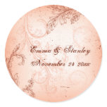 Vintage coral scroll leaf wedding sticker