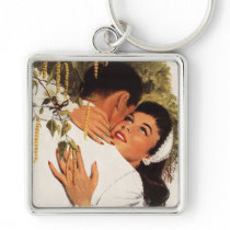 Vintage Couple in a Loving Embrace Key Chains