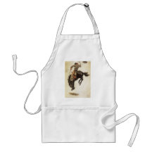 Vintage Cowboy on a Bucking Bronco Horse Aprons