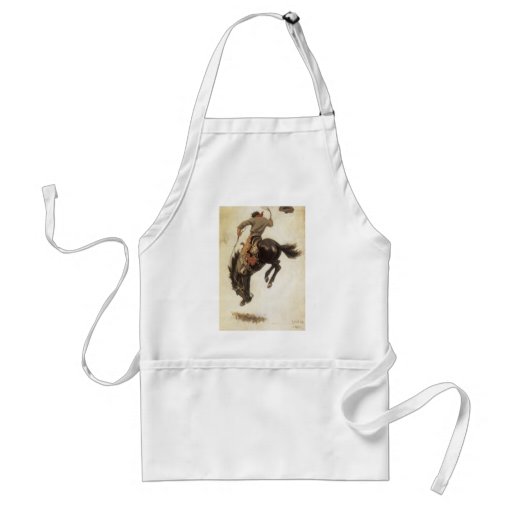 Vintage Cowboy on a Bucking Bronco Horse Aprons