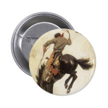 Vintage Cowboy on a Bucking Bronco Horse Button