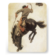 Vintage Cowboy on a Bucking Bronco Horse Announcement
