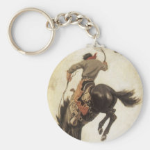 Vintage Cowboy on a Bucking Bronco Horse Keychains