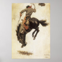 Vintage Cowboy on a Bucking Bronco Horse Posters