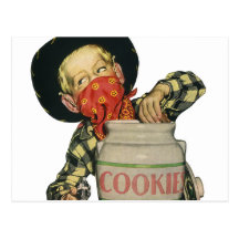 Vintage Cowboy Toy Gun Hand in the Cookie Jar Post Card
