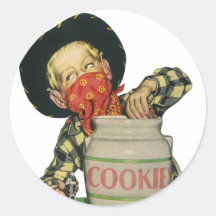 Vintage Cowboy Toy Gun Hand in the Cookie Jar Round Sticker