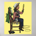 Vintage Cowgirl Looking in a Mirror, She's so Vain Print