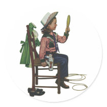 Vintage Cowgirl Looking in a Mirror, She's so Vain Stickers
