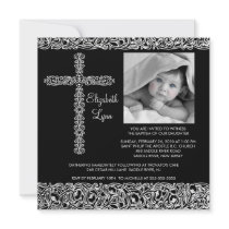 Vintage Cross Photo Baptism Inviation Custom Announcements