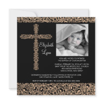 Vintage Cross Photo Baptism Inviation Custom Invitations