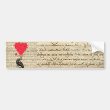 Vintage Crow and heart shaped balloons Bumper Sticker
