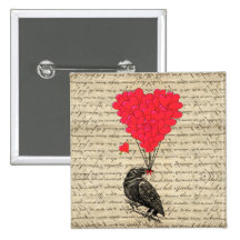 Vintage Crow and heart shaped balloons Pins